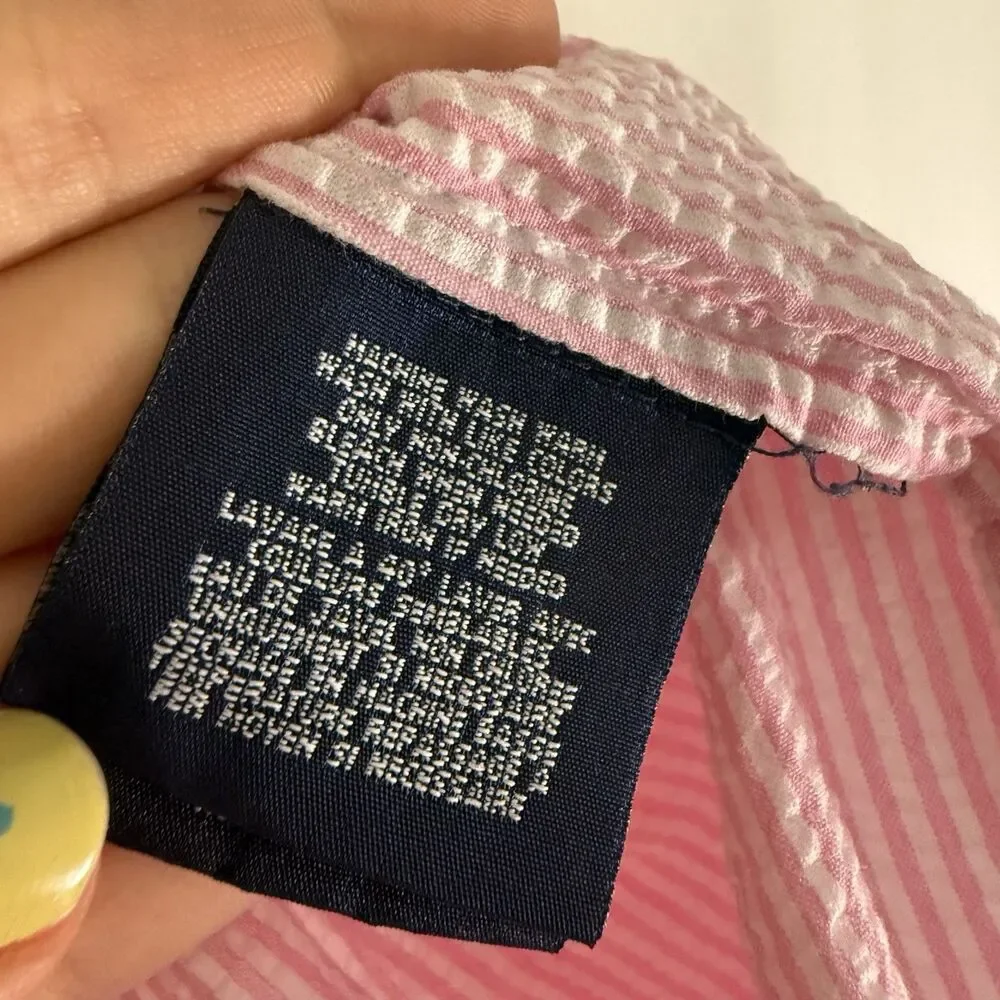 Ralph Lauren Dress Baby Girl 9M Pink WHite Striped Sleeveless Collared Cotton